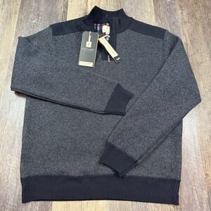Scott James Mens XL Navy Textured 1/4 Zip Fleece Lined Plaid Pullover‎ Sweater